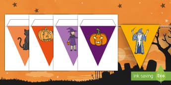 Halloween Display Bunting English/Mandarin Chinese - Halloween Bunting - Halloween Bunting, bunting, flag, Halloween, pumpkin , witch, bat, scary, black 