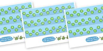0-30 Number Line (Frogs and Lily Pads) - Counting, Numberline, Number line, Counting on, Counting back, frog, lily pad, frogs, jumping on, jumping back
