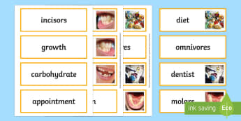 Teeth and Nutrition Word Cards - teeth, nutrition, healthy living, teeth word cards, nutrition word cards, health word cards, healthy eating word cards