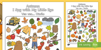 Autumn Themed I Spy With My Little Eye Activity English/Spanish - season, weather, autmn, autunm, atumn, waether, aurum, aurumn, WHEATHER, wetaher, autmn, weaher, whe