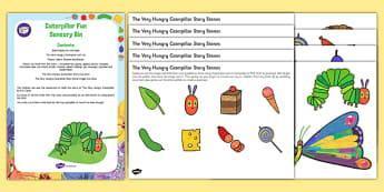 Caterpillar Fun Sensory Bin and Resource Pack To Support Teaching on The Very Hungry Caterpillar - EYFS, egg, cocoon, butterfly, early years, caterpillar, minibeasts, hungry, eric carle 