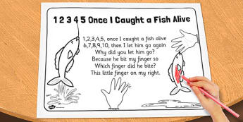 1, 2, 3, 4, 5 Once I Caught a Fish Alive Colouring In Sheet
