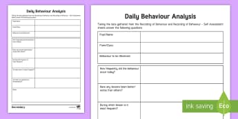 Daily Behaviour Monitoring Editable Proforma - Behaviour Management, classroom management, monitoring behaviour 