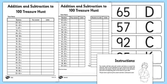 Addition and Subtraction up to 100 Treasure Hunt Activity - hunt