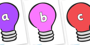 Phase 2 Phonemes on Lightbulbs (Multicolour) - Phonemes, phoneme, Phase 2, Phase two, Foundation, Literacy, Letters and Sounds, DfES, display