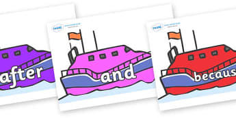 Connectives on Lifeboats - Connectives, VCOP, connective resources, connectives display words, connective displays