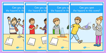 Identifying Hazards in the Science Lab A4 Display Posters - identifying, hazards, science lab, a4, display posters, display, posters