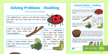 EYFS Maths: Solving Problems Doubling Home Learning Challenges - EYFS, Number, ELG, mathematics, early years, EYFS Planning, teaching, activities, maths, small group