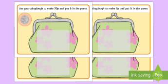 Coins in the Purse Playdough Mats - money, fine motor control, malleable, play doh, coins, sparkly pladough, mettalic playdough, glitter