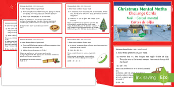 Christmas Mental Maths Challenge Cards English/French - Christmas, mental maths, Christmas mental maths, Year 3 mental maths skills, Y3 maths, year 3 challe