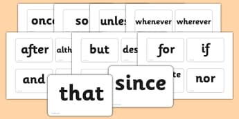 Conjunctions on Flash Cards - Connectives, VCOP, Conjunctions