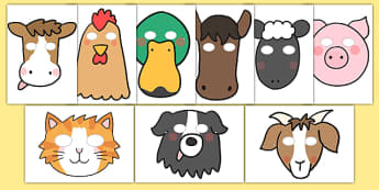 Farm Role Play Masks - Farm, animals, animal, Role Play, mask, pig, cow, chicken, goat, sheep, hay, milk, eggs
