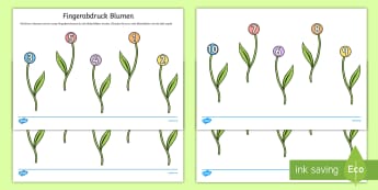 Fingerabdruck Blumen Paper Craft - Frühling, Jahreszeiten, KIndergarten und Vorschule, Kunsterziehung, Basteln, Malen, Blumen, zählen