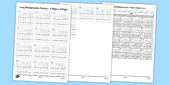 4 Digits x 2 Digits Multiplication Activity Sheet - long multiplication, practice, 4 digits, 2 digits