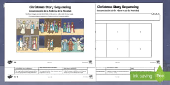 Christmas Story Sequencing Activity Sheet English/Spanish - Christmas Story Sequencing - christmas, story sequencing, story, sequence,chritmas,chriatmas,christm