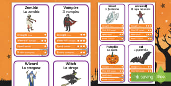 Halloween Character Card Game English/Italian - halloween, top trump, cards, halloween activities, halloween games, playing cards, games, activities