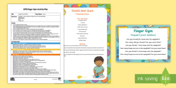 EYFS Hooped Cereal Addition Finger Gym Plan and Prompt Card Pack - funk fingers, adding, add, plus, cheerios, threading, fine motor