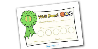 Sport Sticker Reward Certificates (30mm) - Sport Reward Certificate (30mm), reward certificate, certificate, sport, reward, 30mm, stickers, twinkl stickers, award, certificate, well done, behaviour management, behaviour, sport, sports, football, netb