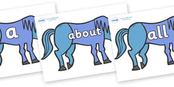 100 High Frequency Words on Blue Horse to Support Teaching on Brown Bear, Brown Bear - High frequency words, hfw, DfES Letters and Sounds, Letters and Sounds, display words