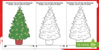 Christmas Tree Shape Cut Out and Decorate Activity English/Italian - christmas, christmas tree, cut outs, cutouts, shape cut outs, EAL
