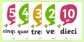 Italian Number and Word Posters (10-100 in tens) - Number posters, 10-100, Number names, Number words, Numerals, Foundation Numeracy, Number recognition, Number flashcards 