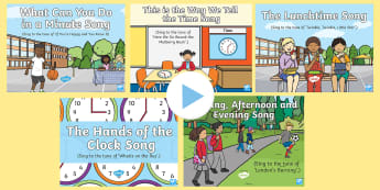 Time Songs and Rhymes PowerPoints Pack - songs, action rhymes, singing time, early maths, clock, watch, times of day