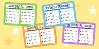 Add Three One Digit Numbers Doubles KS1 Maths Challenge Cards 