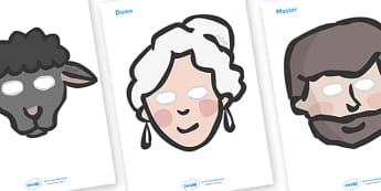 Baa Baa Black Sheep Role Play Masks - Baa Baa Black Sheep, nursery rhyme, rhyme, rhyming, nursery rhyme story, nursery rhymes, Baa Baa Black Sheep resources, master, dame, role play mask, role play