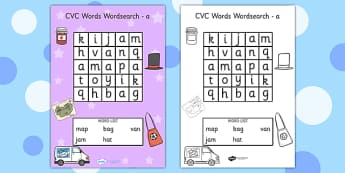 CVC Wordsearch a - CVC words, word search, word games