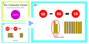 Y2 Subtract 2 Digit Numbers Tens Same 10s Cross 100 Base 10