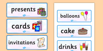 Birthday Topic Word Cards - Birthdays, topic cards, birthdays, word card, flashcards, party invitation, invitations, party food, cake, balloons, happy birthday, birthday role play