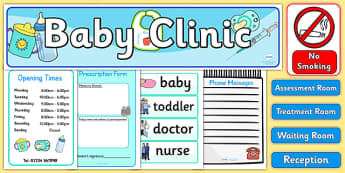 Baby Clinic Role Play Pack - Baby Clinic Role Play Pack, baby healthcare, Role Play Pack - role play, Display signs, display, labels, packvaccinations, prescription, nurse, doctor, syringe, thermometer, role play, display, poster