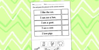 Farm Sentence and Picture Matching Worksheet - farmyard, match