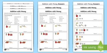 Addition with Money Differentiated Activity Sheets - addition, add, money, activity, activity sheets