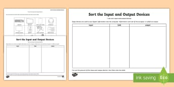 Sort the Input and Output Devices Activity Sheet - worksheet, computing, diagram, hardware, technology, computer, machine, ipad