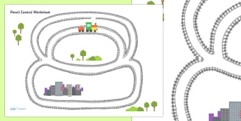 Train Track Pencil Control Sheet - train, transport, motor skills