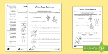 Writing Super Sentences Differentiated Activity Sheets - writing, sentence structure, capitals, periods, activity