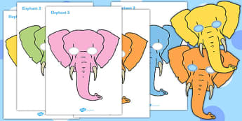 One Elephant Went Out to Play Role Play Masks - One Elephant Went Out to Play, nursery rhyme, rhyme, rhyming, nursery rhyme story, nursery rhymes, counting rhymes, addition, counting, one more than, role play mask, role play