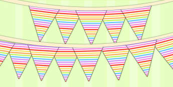 Rainbow Themed Birthday Party Patterned Bunting - parties, flags