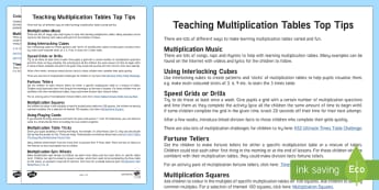 Teaching Multiplication Tables Top Tips - Maths, times tables, teaching ideas, KS1, KS2, x tables, multiplication, division