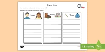 Noun Hunt Activity - English, nouns, hunt, activity, worksheet, challenge