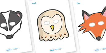 Percy Animal Role Play Masks - Percy the Park Keeper, Nick Butterworth, role play mask, role play, badger, fox, rabbit, squirrel