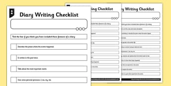 Diary Writing Checklist Differentiated - diary, checklist, write