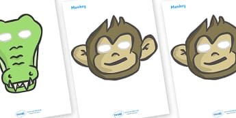 Five Little Monkeys Role Play Masks - Five Little Monkeys, nursery rhyme, rhyme, rhyming, nursery rhyme story, nursery rhymes, counting rhymes, taking away, subtraction, counting basckwards, Five Little Monkeys resources, one less than