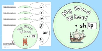 Initial Sound Word Wheels sh, ch and th - initial sound word wheels sh, ch, th, initial sound, sounds, initial, word wheels, words, wheels, sh, ch, th, sh, ch, th, beginning, Phoncs, Digraph, word wheel, DfES Letters and Sounds, Letters and Sounds, w