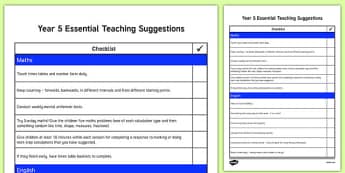 Year 5 Essential Teaching Suggestions Checklist