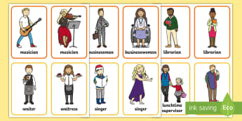 Common Jobs Word Flashcards - common jobs, jobs, work, cards, wordcards, flash cards, working, common