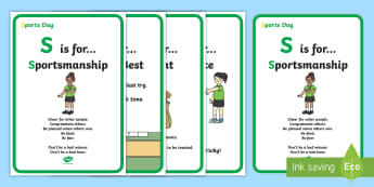 KS1 Sports Day Acrostic Reminders  Display Posters - P.E., Field, Athletic, Values, Facts, Information, Skills