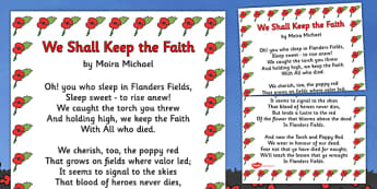 Remembrance Day PoemWe Shall Keep The Faith A3 - Remembrance Day, poetry, poem,We Shall Keep The Faith, Moira Michael, banner, posters, sign, A3, 11th November