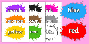 Colour Names On Splats - colour, colour names , black, white, red, green, blue, yellow, orange, purple, pink, brown